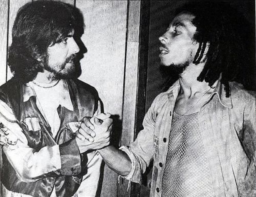 George Harrison and Bob Marley at the Roxy Theater in Los Angeles, 1975