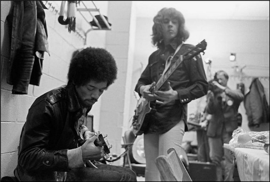 Jimi Hendrix and Mick Taylor Backstage at MSG, 1969